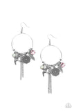 "Tweet Dreams" Silver Metal & Pink Rhinestone Charm Hoop Earrings