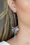 "Tweet Dreams" Silver Metal & Pink Rhinestone Charm Hoop Earrings