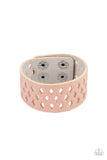 "Glamp Champ" Pink Leather Laser Cut Diamond Cut Snap Bracelet