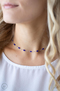 "Urban Expo" Silver Metal & Blue Barrel Beads Dainty Choker Necklace Set