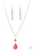 "Titanic Splendor" Silver Metal & Red Faceted Teardrop Gem Necklace Set