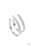 "Bossy and Glossy" Silver Metal & White/Clear Rhinestone J Hoop Bling Earrings