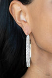 "Bossy and Glossy" Silver Metal & White/Clear Rhinestone J Hoop Bling Earrings