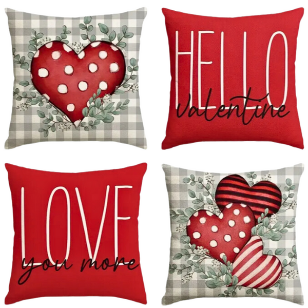 18X18 Sets of 2 Valentine's Day Throw Pillow Covers (*No Inserts) Canvas Feel Set Heart 25A or 25B