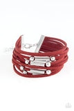 Paparazzi " Back to Backpacker " Red Corded Suede & Silver Accent Clasp Bracelet