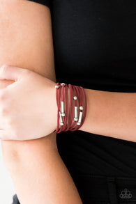 Paparazzi " Back to Backpacker " Red Corded Suede & Silver Accent Clasp Bracelet