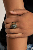 Paparazzi "Cliff Dweller Demure" Brass Metal Green Marble Stone Elastic Back Ring