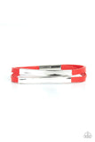 Paparazzi " Dangerously Divine " Red Leather & Silver Bar Magnetic Closure Bracelet