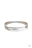 Paparazzi " Dangerously Divine " Gray Leather & Silver Bar Magnetic Closure Bracelet