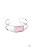 "Rehearsal Refinement" Silver Metal & Emerald Cut Reflective Stone Cuff Bracelet