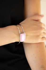 "Rehearsal Refinement" Silver Metal & Emerald Cut Reflective Stone Cuff Bracelet