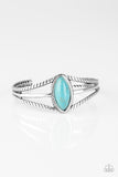 "Western Wanderer" Silver Metal Marquise Blue Crackle Turquoise Cuff Bracelet
