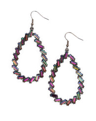 "Striking RESPLENDENCE" Gunmetal Multi Oil Spill Rhinestone Multi Earrings