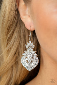 "Royal Hustle" Silver Metal & White/Clear Rhinestone Dangle Bling Earrings