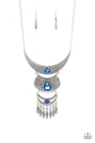 "Lunar Enchantment" Silver Metal & Blue Rhinestone Three Tier Necklace