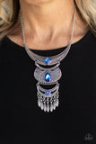 "Lunar Enchantment" Silver Metal & Blue Rhinestone Three Tier Necklace