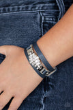 "Ultra Urban" Silver Metal Blue LEATHER & White Rhinestone Snap Wrap Bracelet