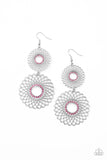 "Regal Roulette" Silver Metal & Pink Rhinestone Double Spiral Dangle Earrings