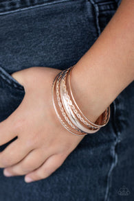 "Trophy Texture" Rose Gold Multi Textured Bangle Bracelet Set of 7