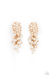 Paparazzi " Fabulously Flattering " Gold Metal & White Pearl Cluster Tassel Dangle Earrings