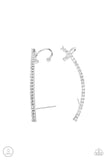 "Sleekly Shimmering" Silver Metal Classic White Rhinestone Ear Jacket Earrings