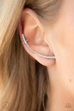 "Sleekly Shimmering" Silver Metal Classic White Rhinestone Ear Jacket Earrings