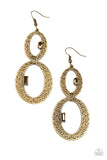 "Oval and Oval Again" Brass Metal & Aurum Rhinestone Hammered Oval Earrings