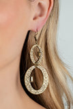 "Oval and Oval Again" Brass Metal & Aurum Rhinestone Hammered Oval Earrings