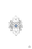 Paparazzi " Perennial Daydream " Silver Metal & Blue Stone Floral Elastic Back Ring