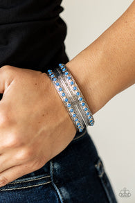 Paparazzi " Costa Rica Retreat " Silver Metal & Blue Faceted Bead Cuff Bracelet