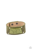 Paparazzi " Geo Glamper " Brown LEATHER & Green Marble Acrylic Snap Bracelet