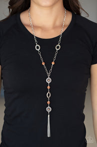 "The Natural Order" Silver Metal & Brown Beaded Accents "Y" Necklace Set