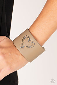 " Rodeo Romance " Brown LEATHER & Silver Studded Heart Cuff Bracelet