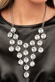 "Spotlight Stunner" Silver Metal White/Clear Rhinestone Cascade Necklace Set