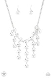 "Spotlight Stunner" Silver Metal White/Clear Rhinestone Cascade Necklace Set