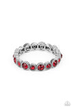 "Phenomenally Perennial" Silver Metal Ruby Red Rhinestone Stretch Bracelet