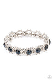 "Prismatic Palace" Silver metal & Deep Sapphire Blue Rhinestone Stretch Bracelet