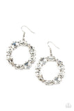 "Glowing in Circles" Silver Metal & White/Clear Rhinestone Hoop Earrings