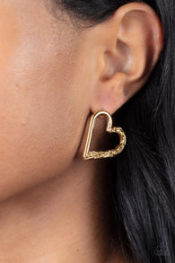 "Cupid, Who?" Gold Metal Half Twisted Heart Post Earrings