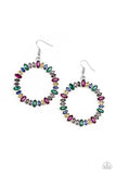 "Glowing Reviews" Silver Metal & Multicolored Rhinestone Encrusted Hoop Earrings