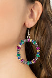 "Glowing Reviews" Silver Metal & Multicolored Rhinestone Encrusted Hoop Earrings