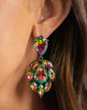 "Galactic Go Getter" Gunmetal Multi Oil Spill Rhinestone Cluster Post Earrings