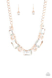 "Flawlessly Famous" Rose Gold Iridescent Emerald Cut Rhinestone Necklace Set