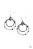 "Spun Out Opulence" Silver Metal & Crushed Hematite Hoop Earrings