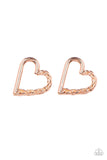 "Cupid, Who?" Copper Metal Half Twisted Heart Post Earrings