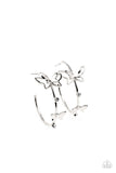 "Full Out Flutter" Silver Metal & Double Butterfly Rhinestone Hoop Earrings