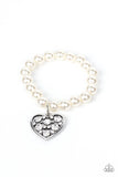 "Cutely Crushing" White Pearls & Clear/White Heart Rhinestone Stretch Bracelet