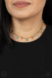 Paparazzi " Sahara Social " Gold Metal & Turquoise Bead Dainty Choker Necklace Set