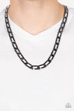 Paparazzi " Full-Court Press " Men's Black Metal Classic Crimped Chain Link Necklace Set