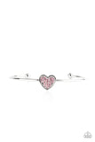 "Heart of Ice" Silver Metal & Pink Rhinestone Heart Dainty Cuff Bracelet